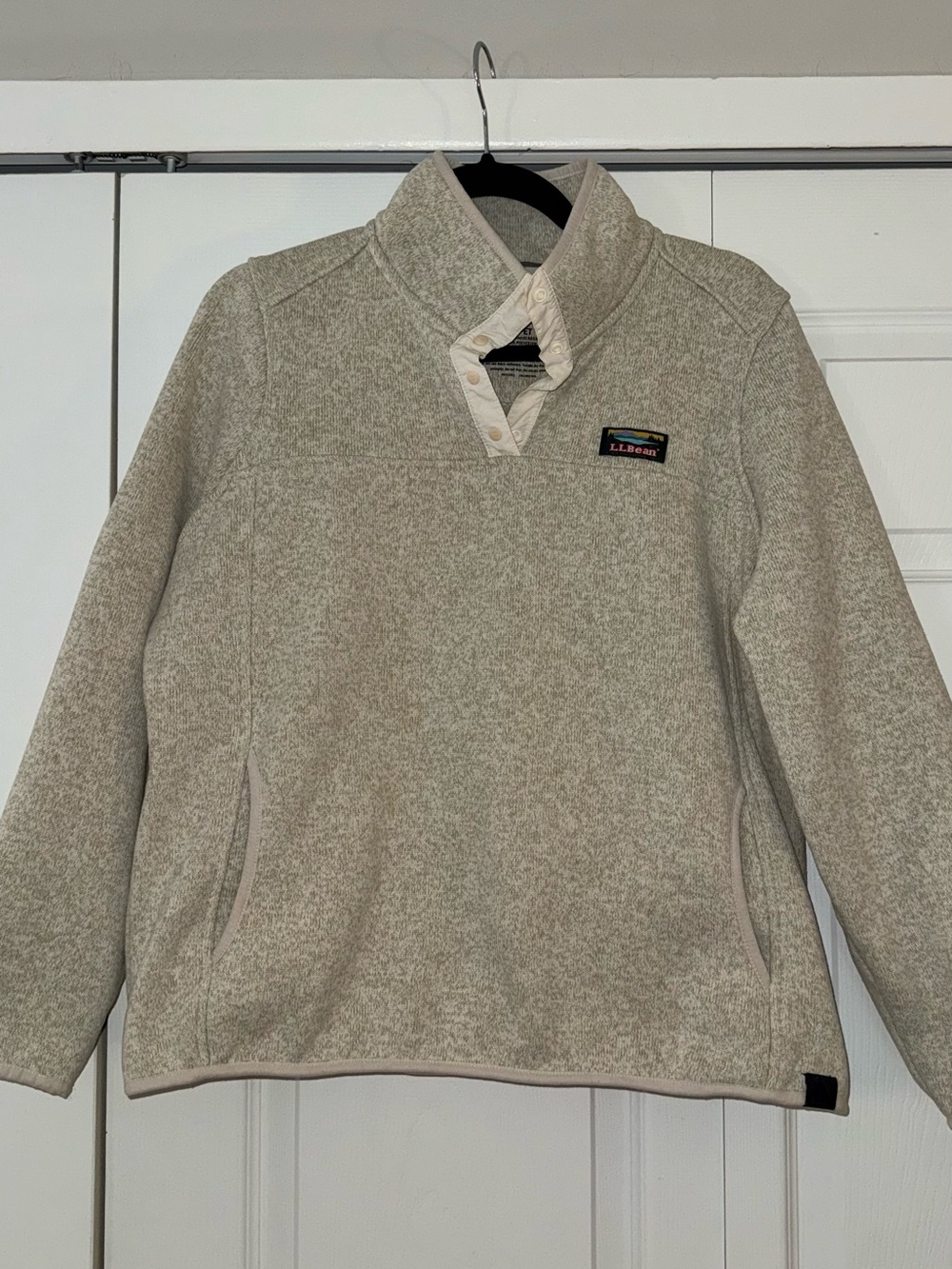 L.L. Bean Cream Heather Snap-Front Fleece Pullover Sweater
